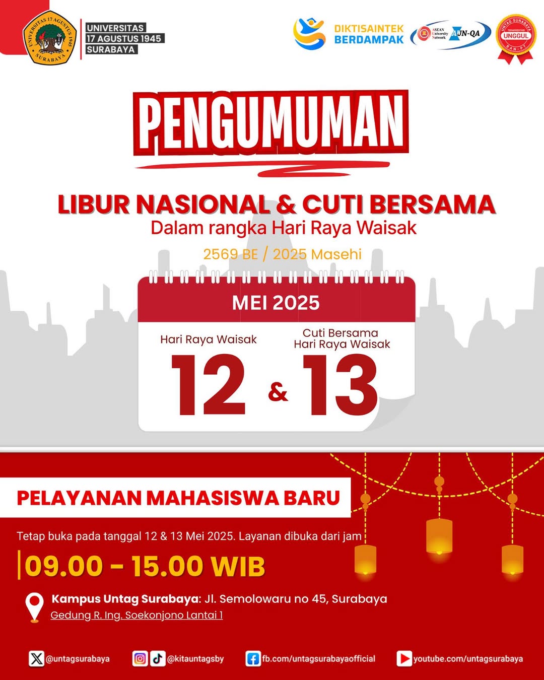 Pengumuman Pelayana PMB Dalam Rangka Hari Raya Waisak