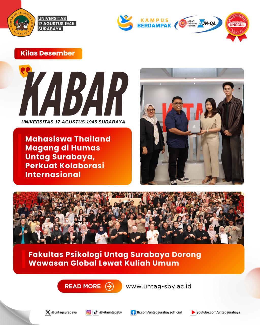 MAHASISWA THAILAND MAGANG DIHUMAS UNTAG SURABAYA. PERKUAT KOLABORASI INTERNASIONAL