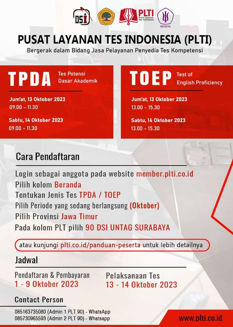 PELAKSANAAN TEST TPDA DAN TOEP UNTAG SURABAYA 2023