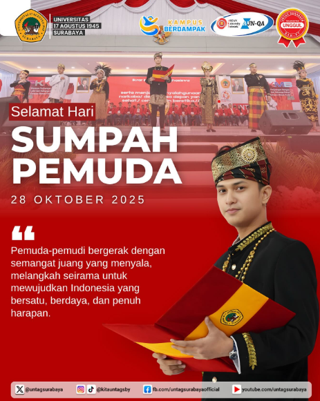 Segenap civitas akademika Untag Surabaya menyampaikan Selamat Memperingati Hari Sumpah Pemuda Ke-97