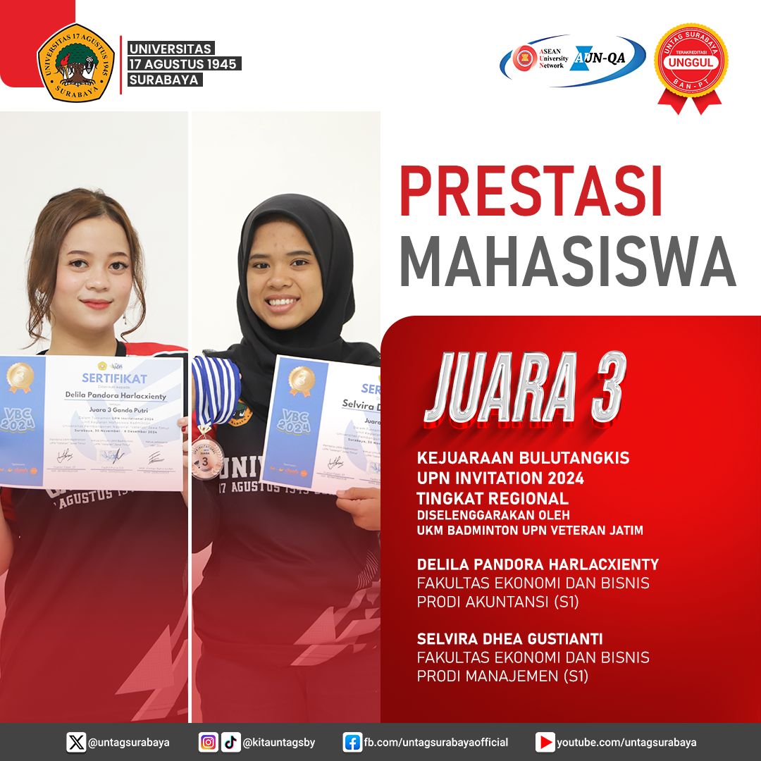 JUARA 3 KEJUARAAN BULUTANGKIS UPN INVITATION 2024 TINGKAT REGIONAL