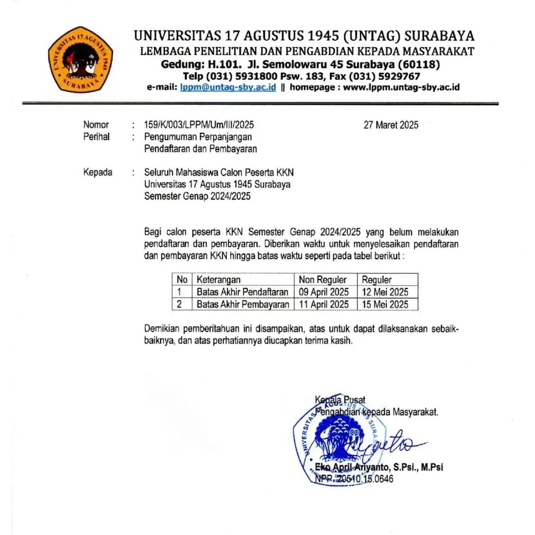 Perpanjangan Pembayaran & Pendaftaran KKN Genap 2024-2025