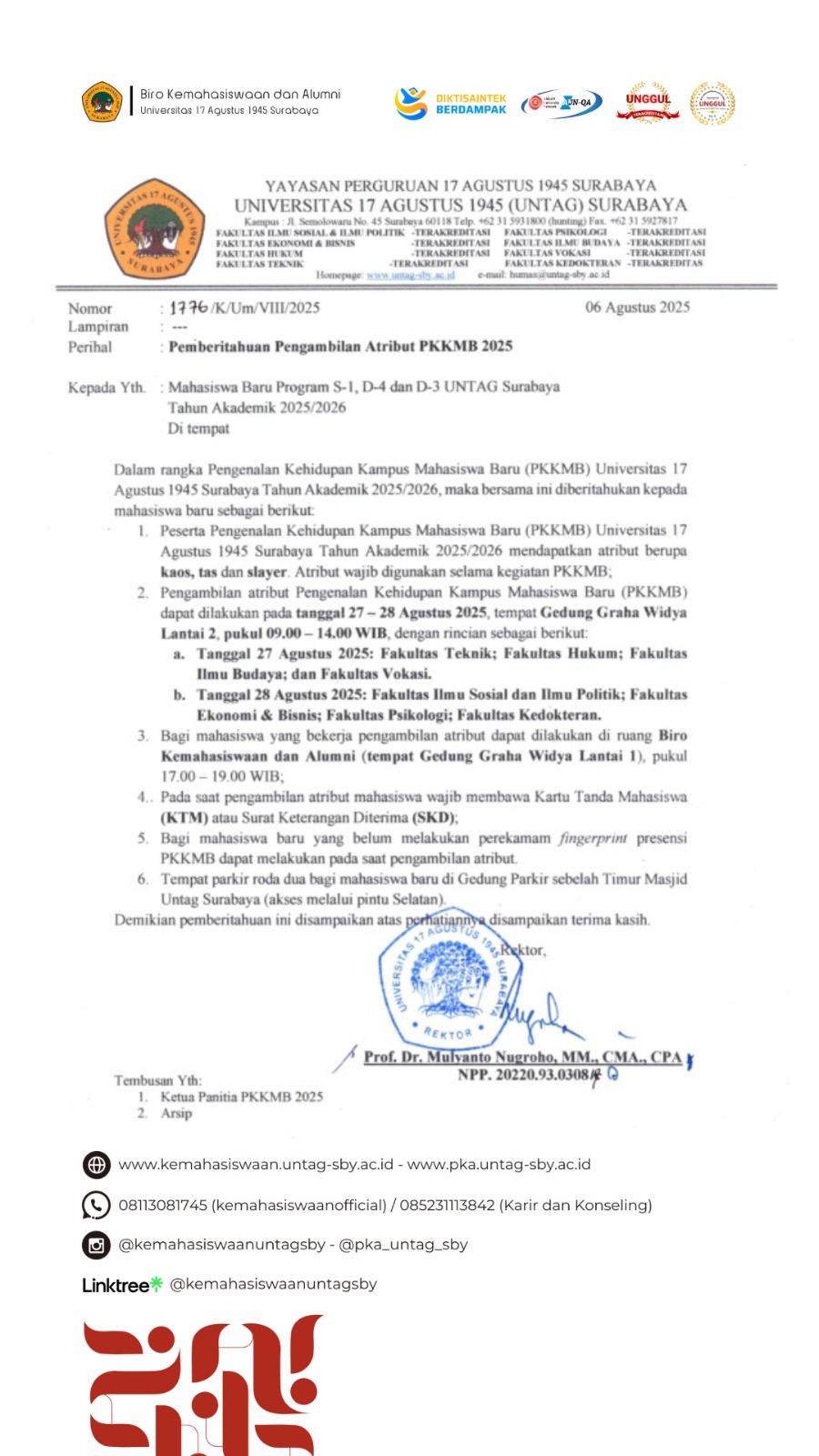 Informasi Pengambilan Atribut PKKMB Tahun 2025