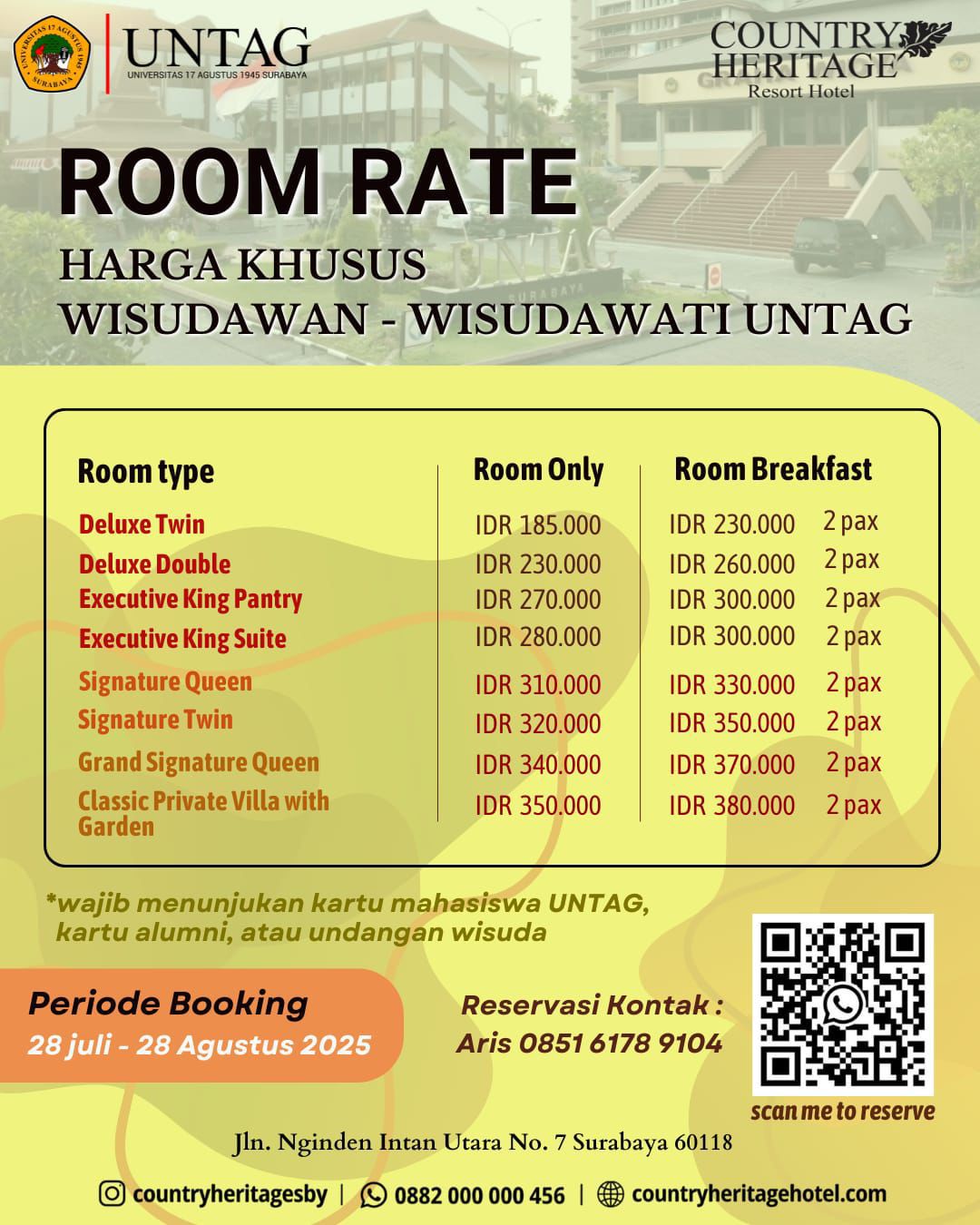 Fasilitas Kerjasama Untag Surabaya dengan Country Heritage bagi Wisudawan-Wisudawati