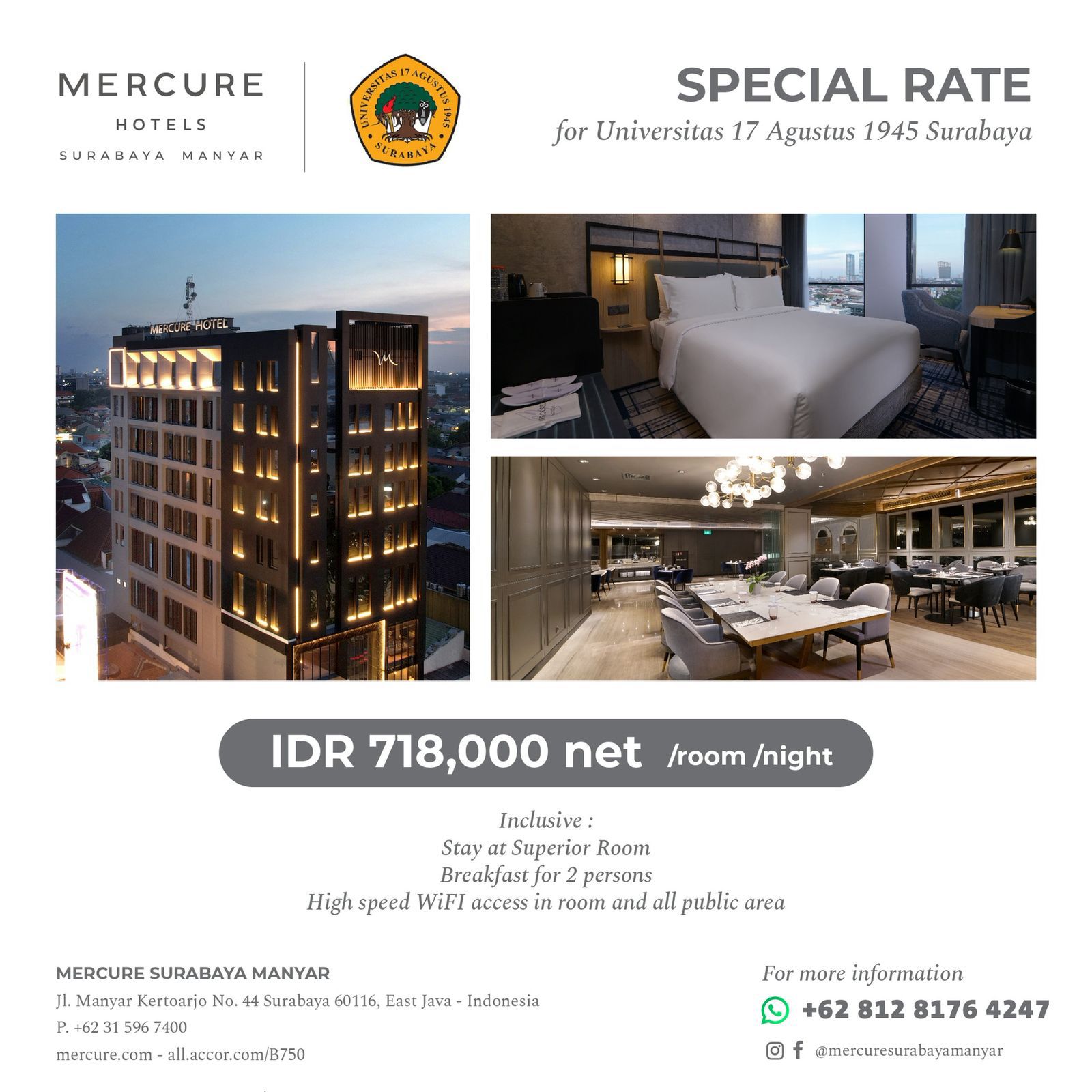 Fasilitas Kerjasama Untag Surabaya dengan Mercure Hotel Manyar  bagi Wisudawan-Wisudawati