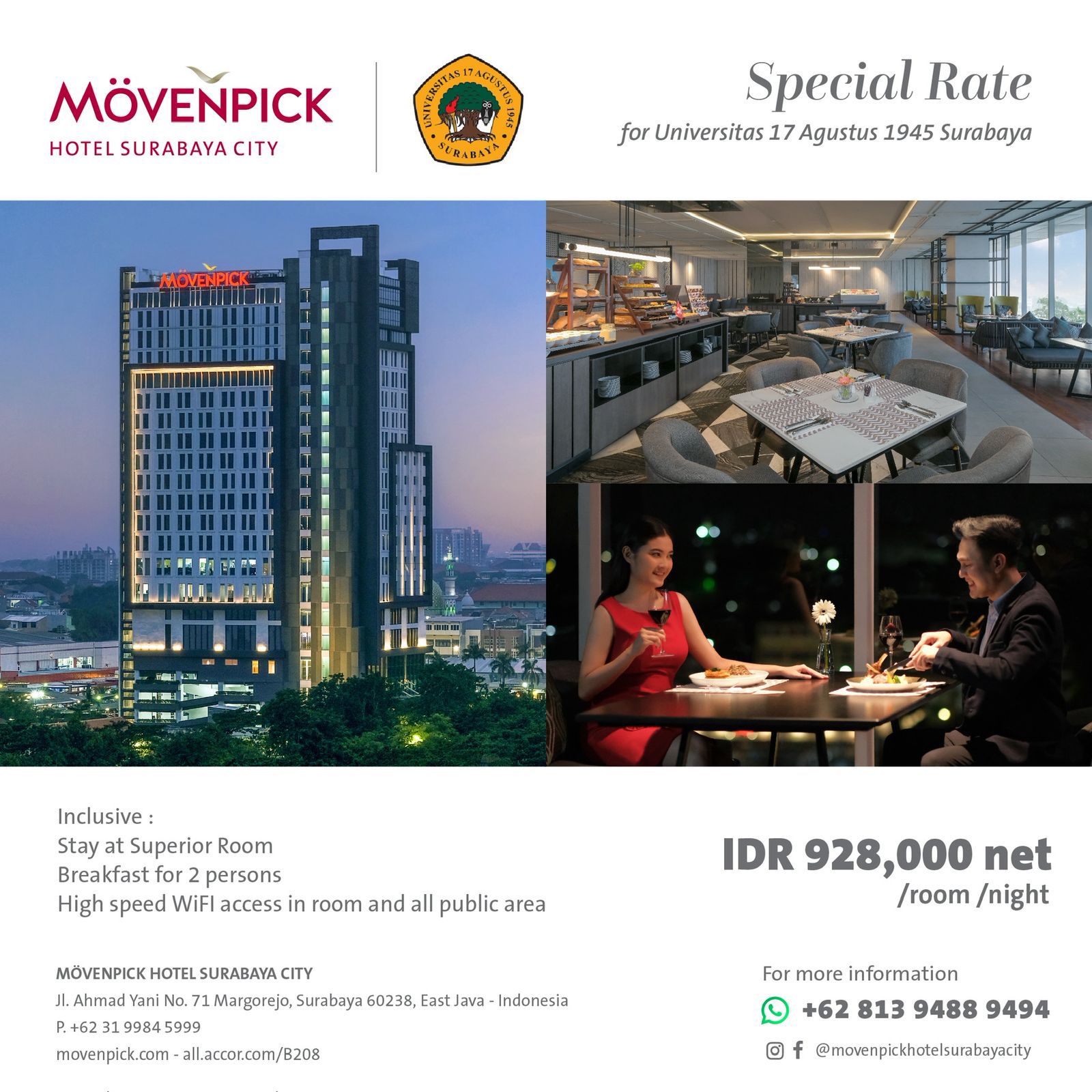 Fasilitas Kerjasama Untag Surabaya dengan  Hotel Movenpick bagi Wisudawan-Wisudawati