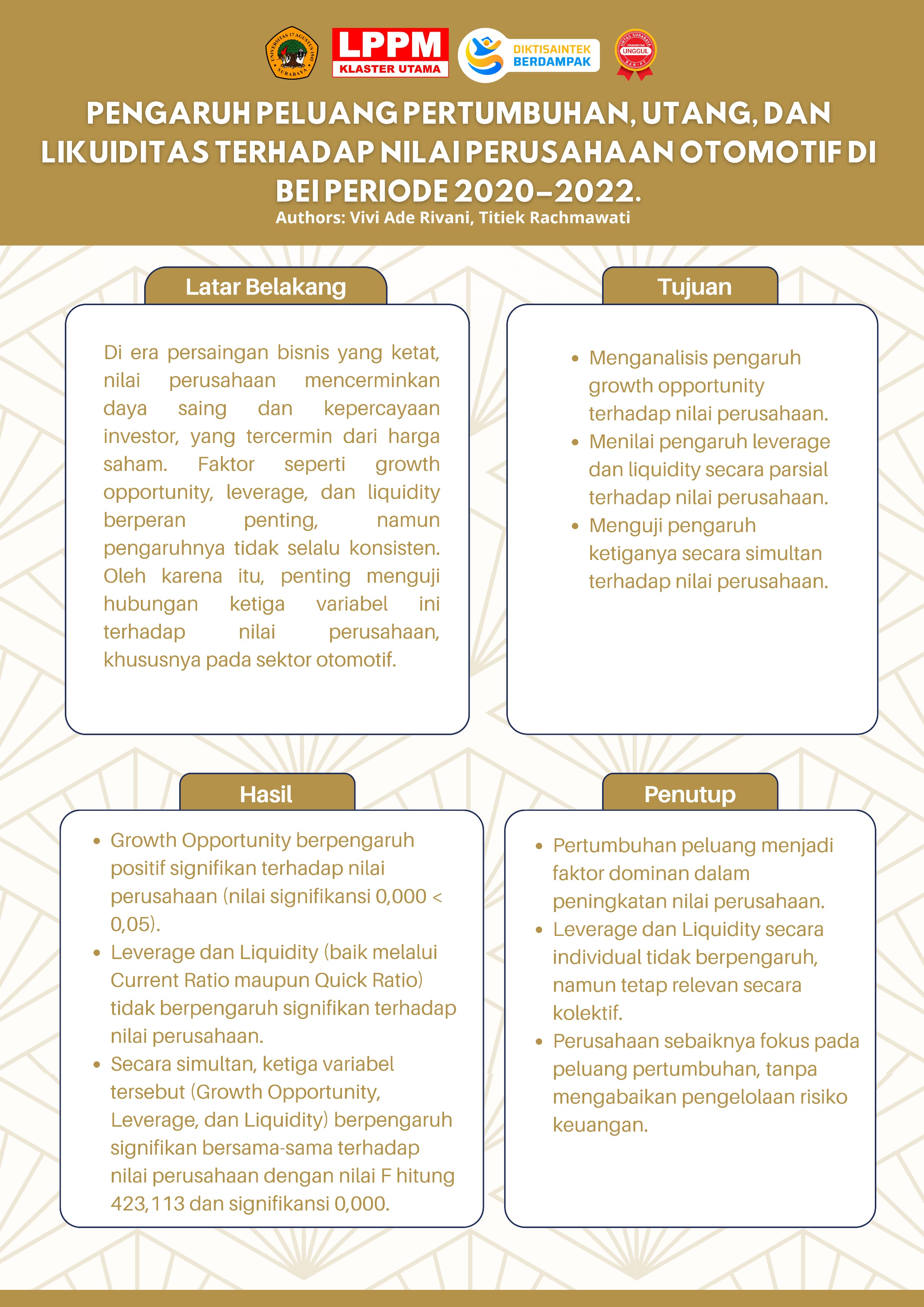 PENGARUH PELUANG PERTUMBUHAN, UTANG, DAN LIKUDITAS TERHADAP NILAI PERUSAHAAN OTOMOTIF DI BEI PERIODE 2020-2022